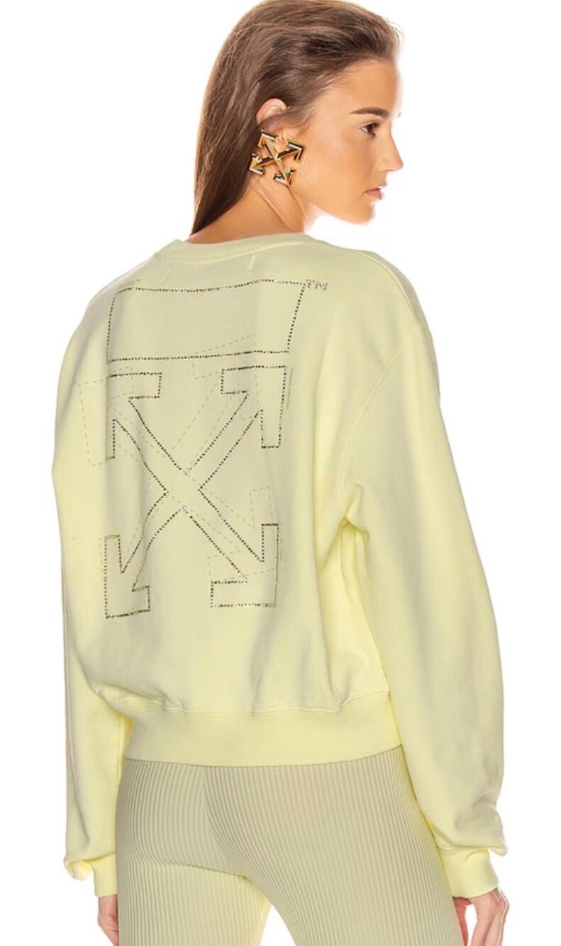 OFF-WHITE Shifted Crop Crewneck Sweatshirt Crystal Logo Relax Yellow Sz L